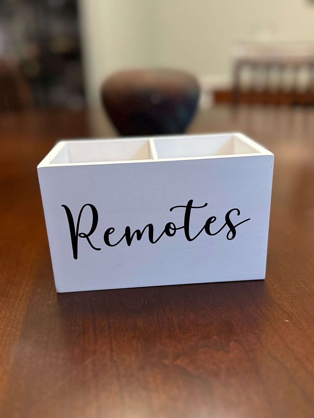 White Wooden “Remotes” Organizer Caddy | 2 Compartment Remote Holder